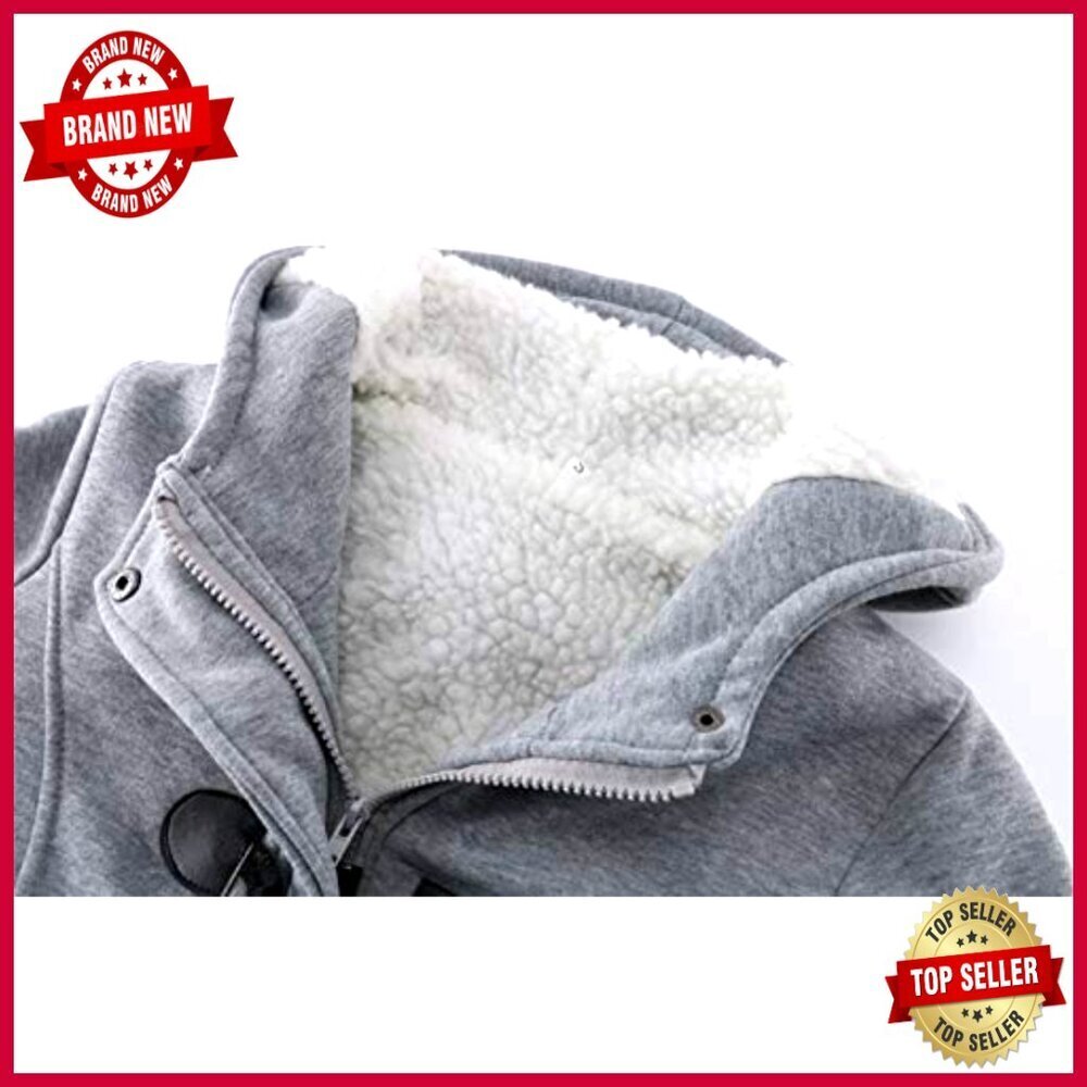 Warm Fleece Hooded Winter Jacket with Horn Button Closure Relaxed Fit - Picture 4 of 6
